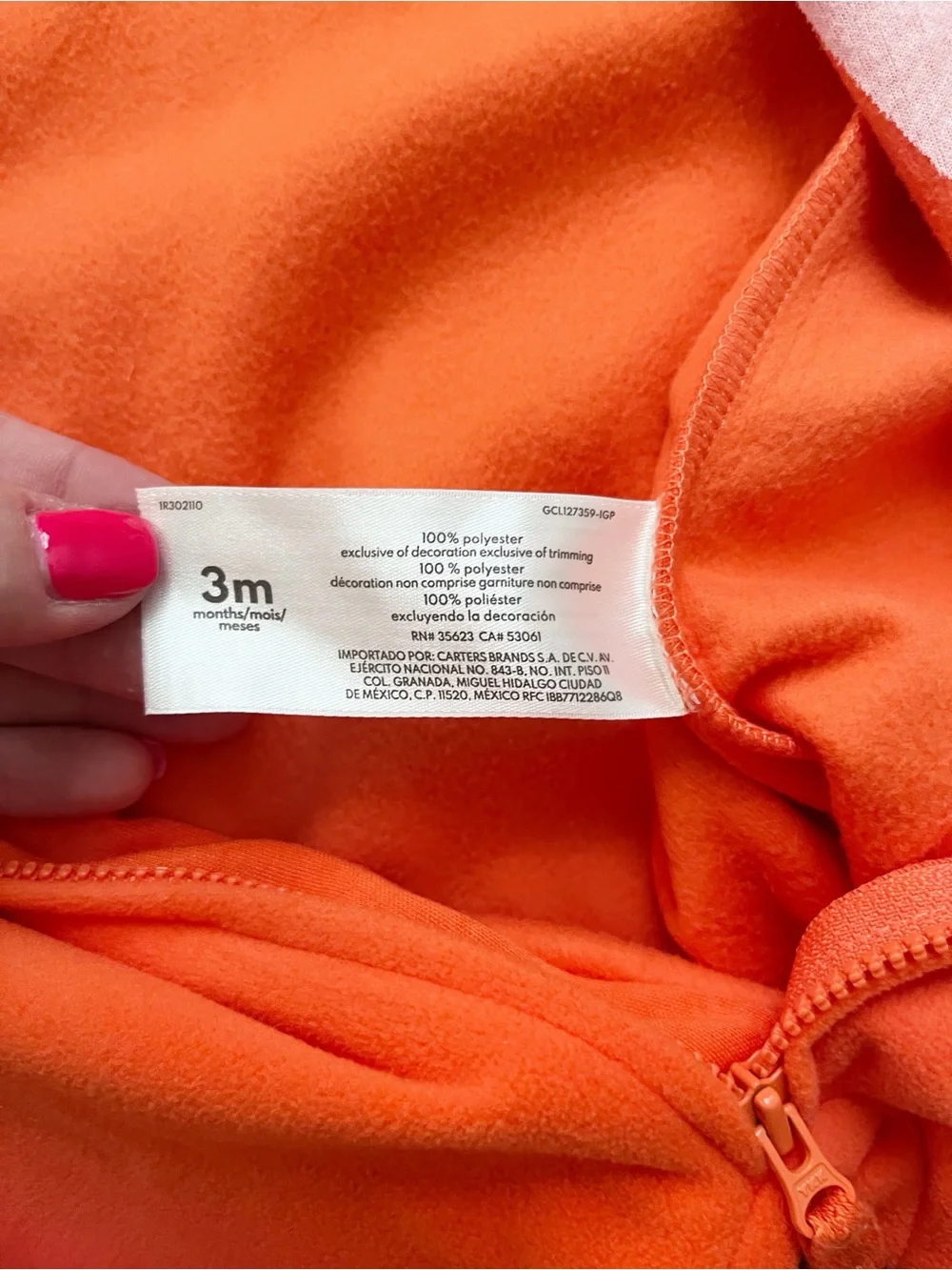 Carter’s 3 Mths Pumpkin Hoodie One-Piece Romper - Orange & Black Jack-O'-Lantern